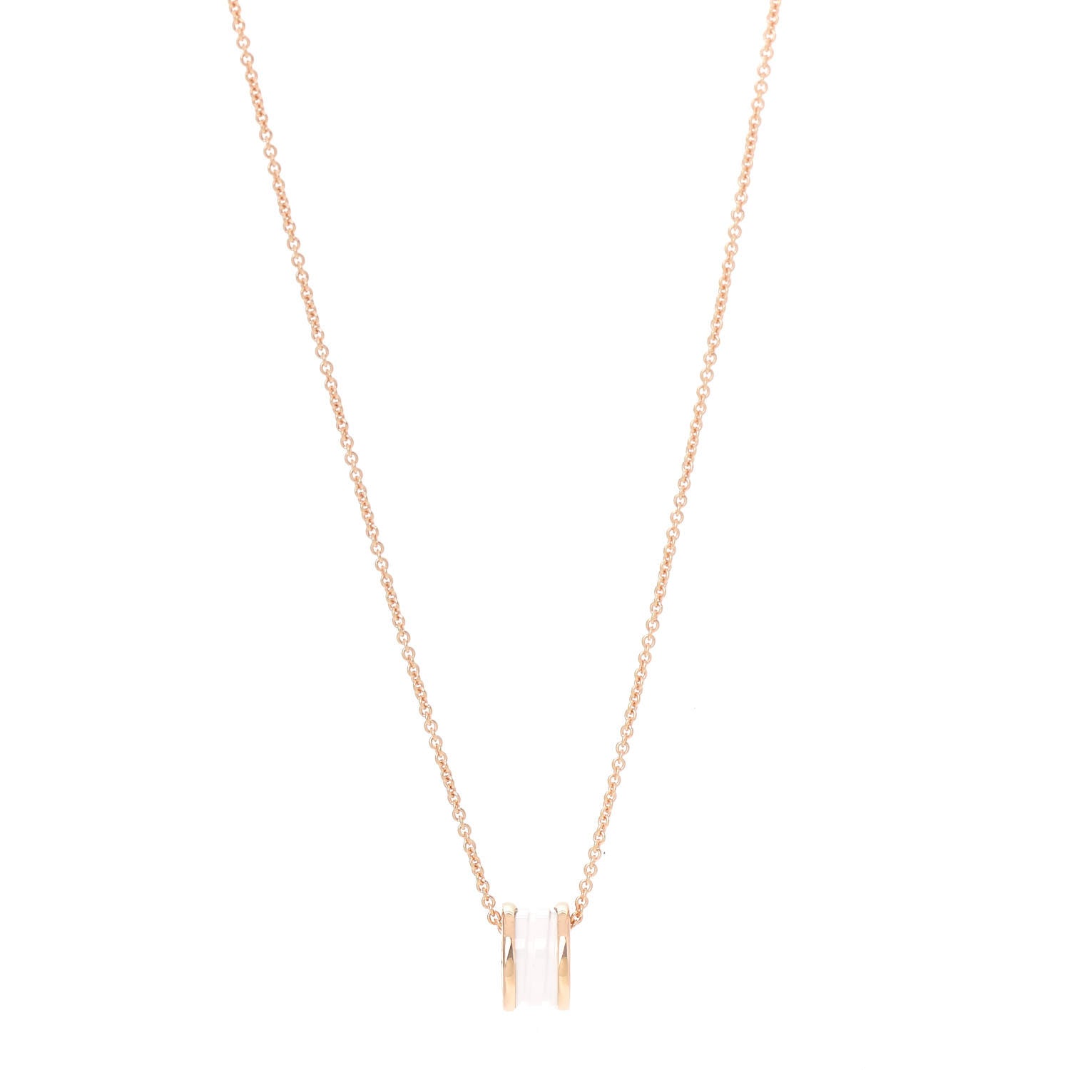 Bulgari 18K Rose Gold White Ceramic B.Zero1 Pendant Necklace 1 of 8