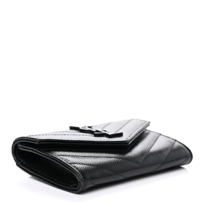 Saint Laurent Grain De Poudre Matelasse Chevron Small Monogram Envelope Wallet Black 4 of 7