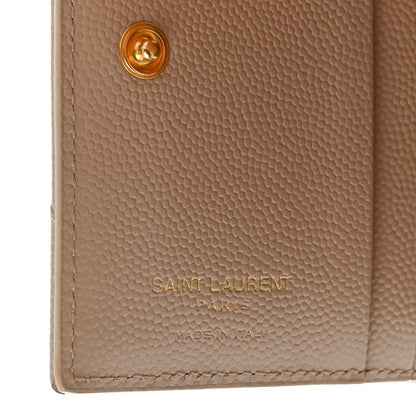 Saint Laurent Grain De Poudre Matelasse Chevron Monogram Zipped Card Case Dark Beige 6 of 8