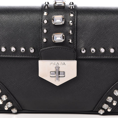 Prada Saffiano Soft Crystal Embellished Shoulder Bag Black 11 of 11