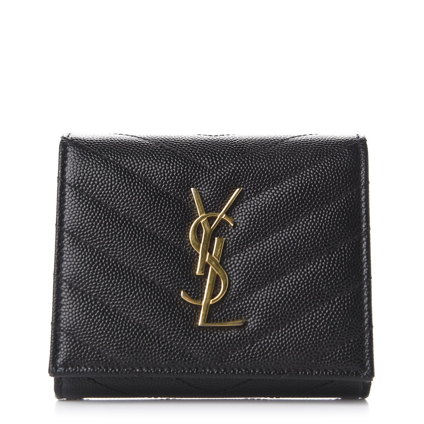 Grain De Poudre Matelasse Chevron Monogram Compact Wallet Black