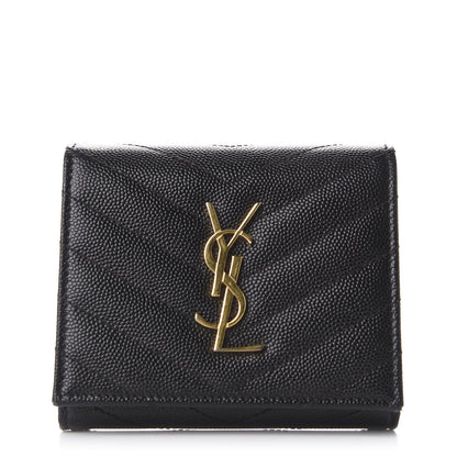 Saint Laurent Grain De Poudre Matelasse Chevron Monogram Compact Wallet Black 1 of 8