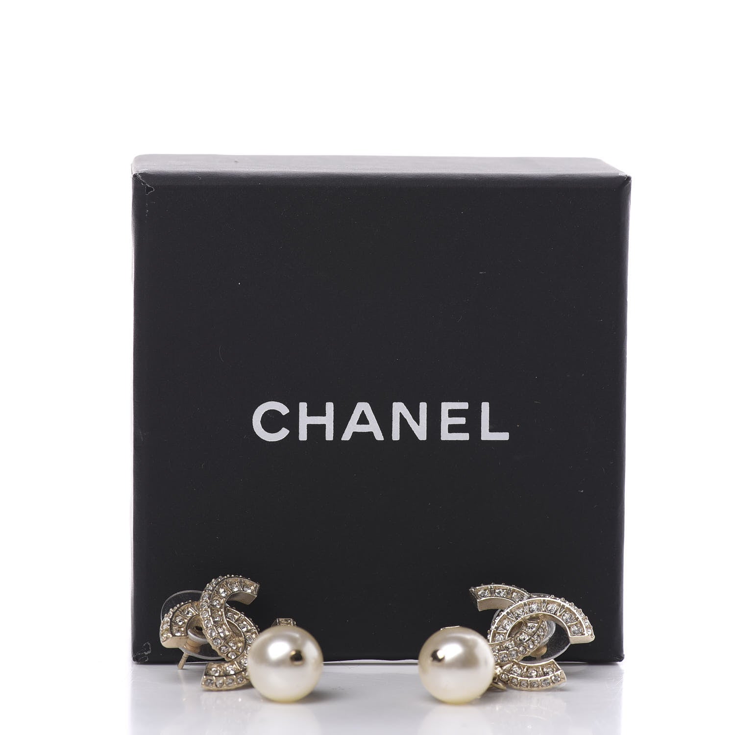 Chanel Crystal Pearl CC Drop Earrings Gold 5 of 5