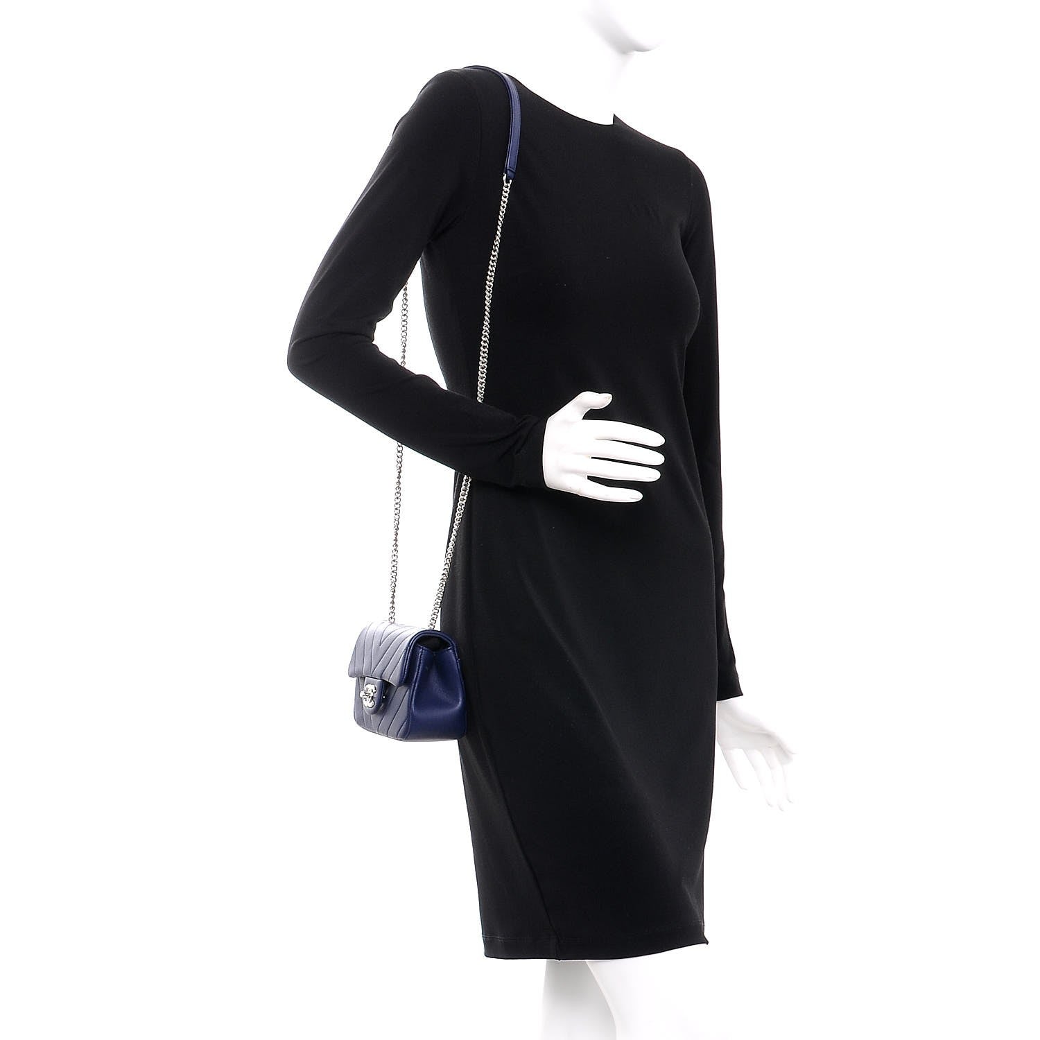 Chanel Calfskin Chevron Quilted Mini Flap Navy 2 of 8