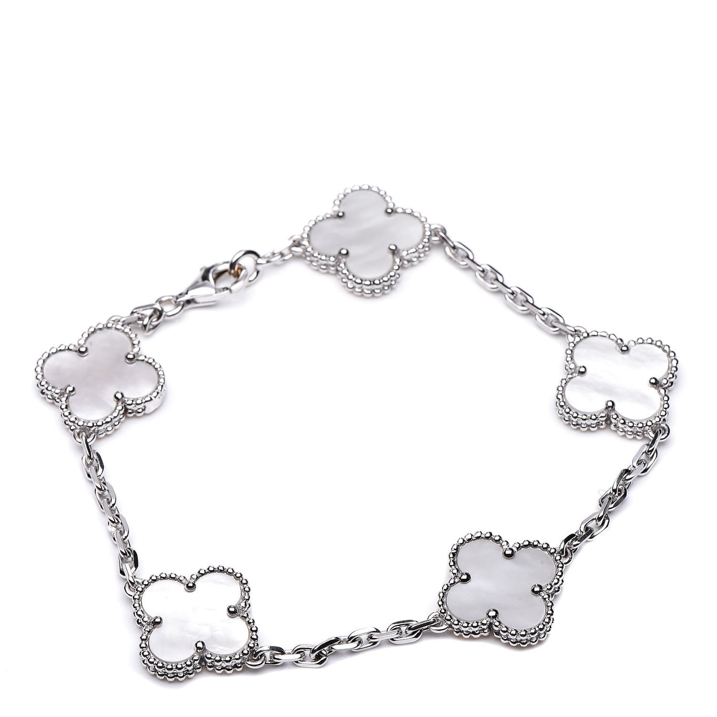 18K White Gold Mother of Pearl 5 Motifs Vintage Alhambra Bracelet