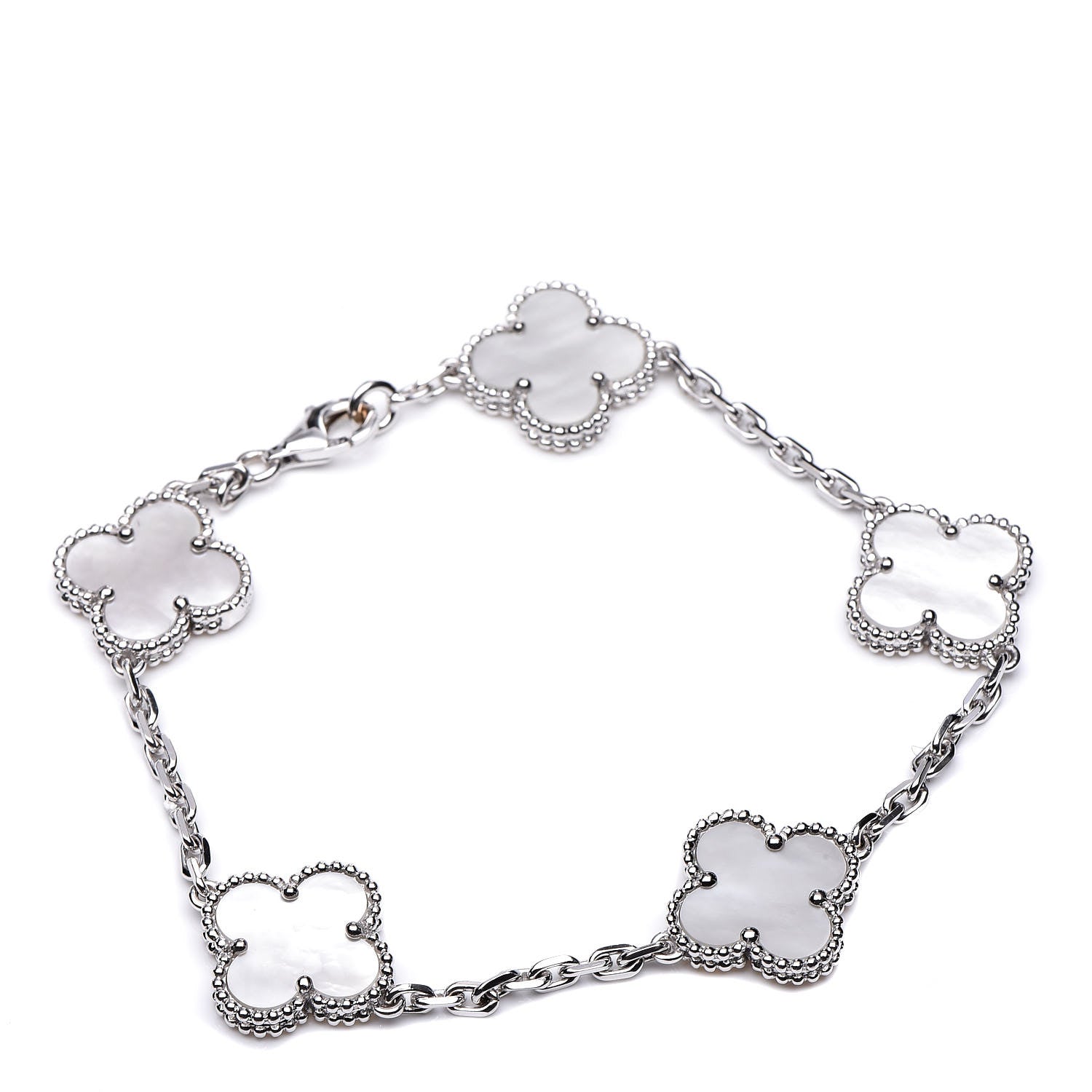 Van Cleef & Arpels 18K White Gold Mother of Pearl 5 Motifs Vintage Alhambra Bracelet 1 of 5