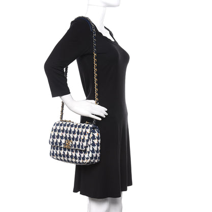 Chanel Tweed Quilted Medium 19 Flap Ecru Navy Blue Multicolor 2 of 9