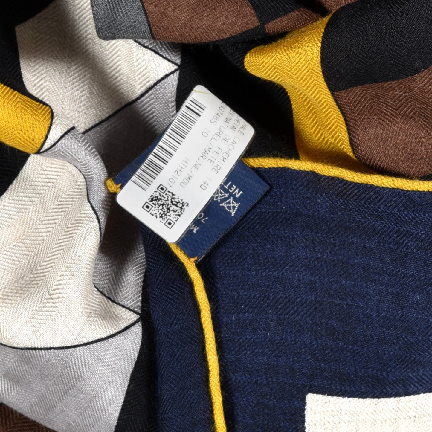 Cashmere Silk Cheval De Fete Shawl 140 Naturel Marine Moutarde