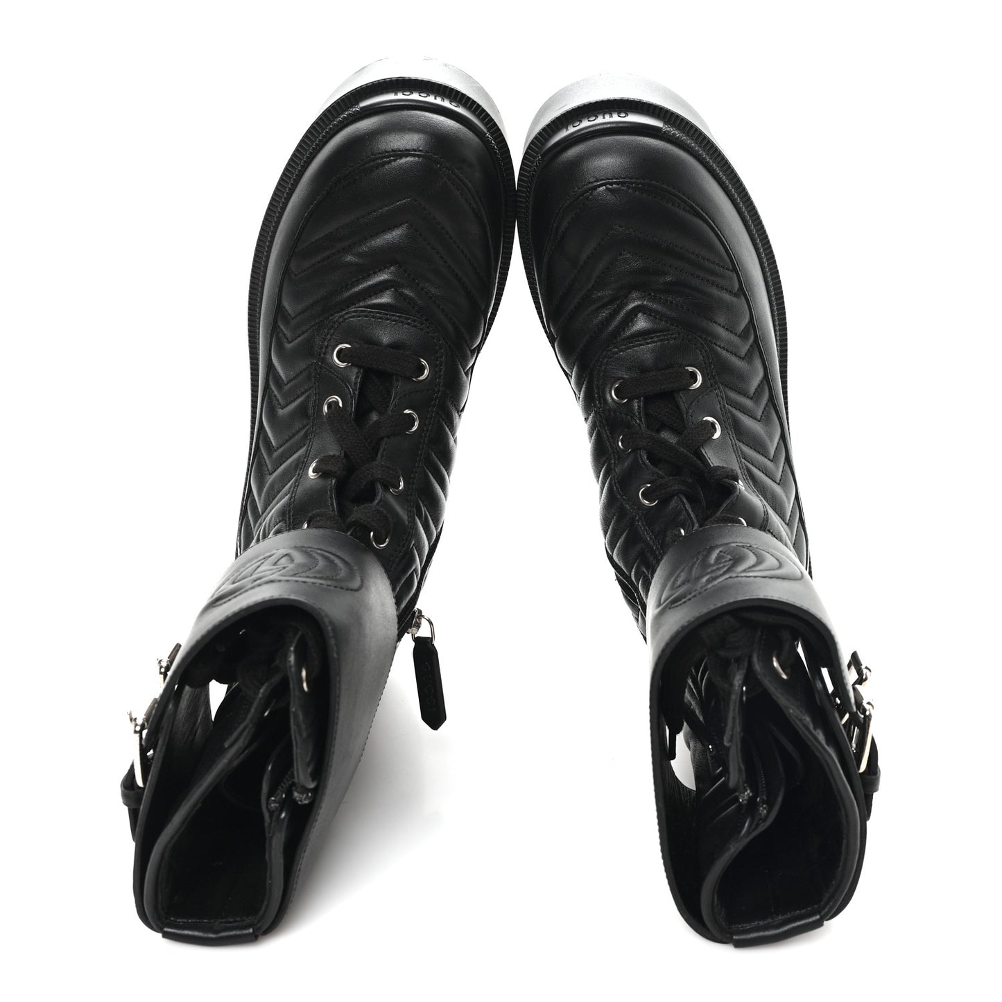 Nappa Frances GG Matelasse Platform Combat Boots 37 Black