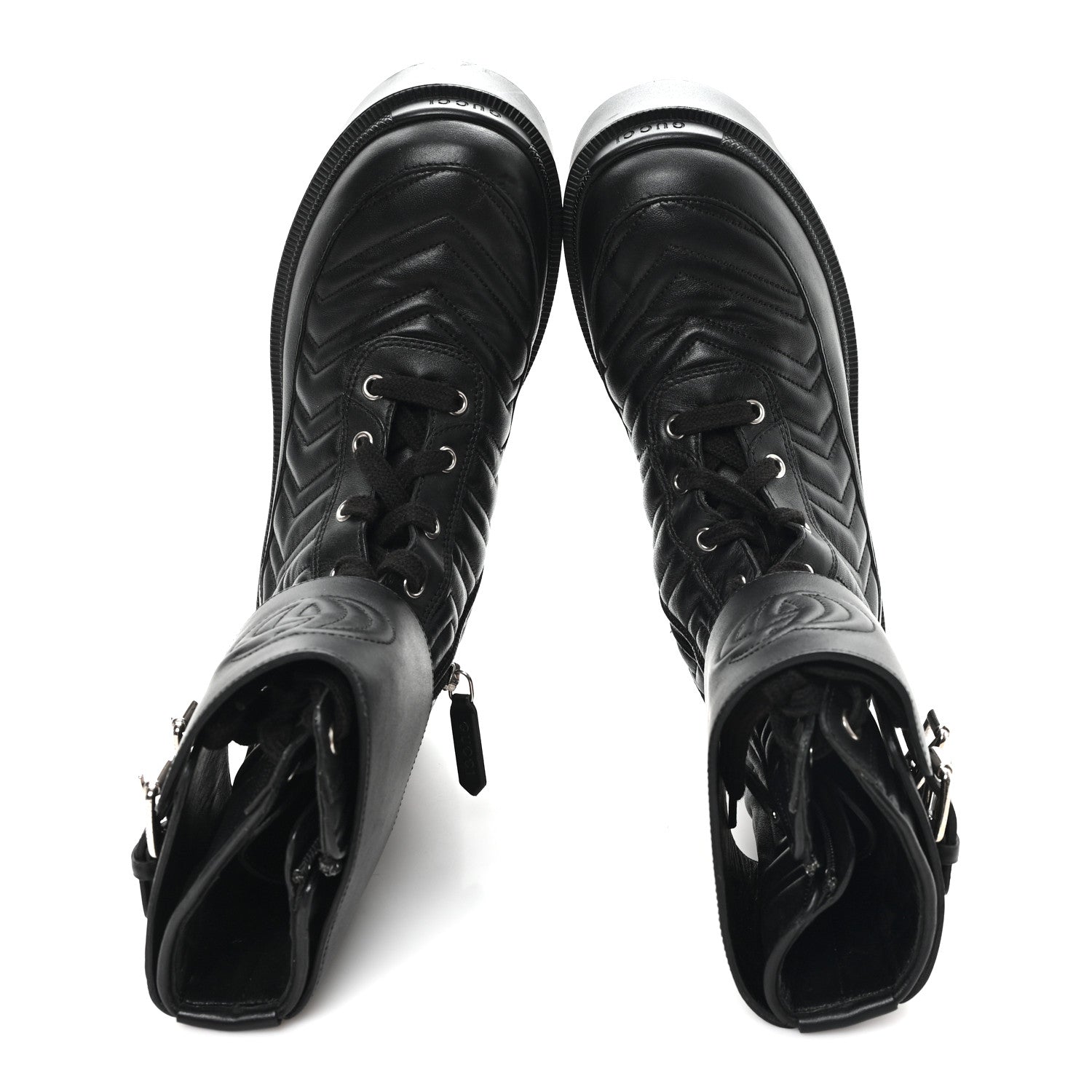 Gucci Nappa Frances GG Matelasse Platform Combat Boots 37 Black 2 of 9