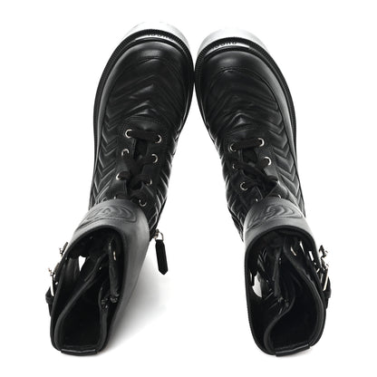 Gucci Nappa Frances GG Matelasse Platform Combat Boots 37 Black 2 of 9
