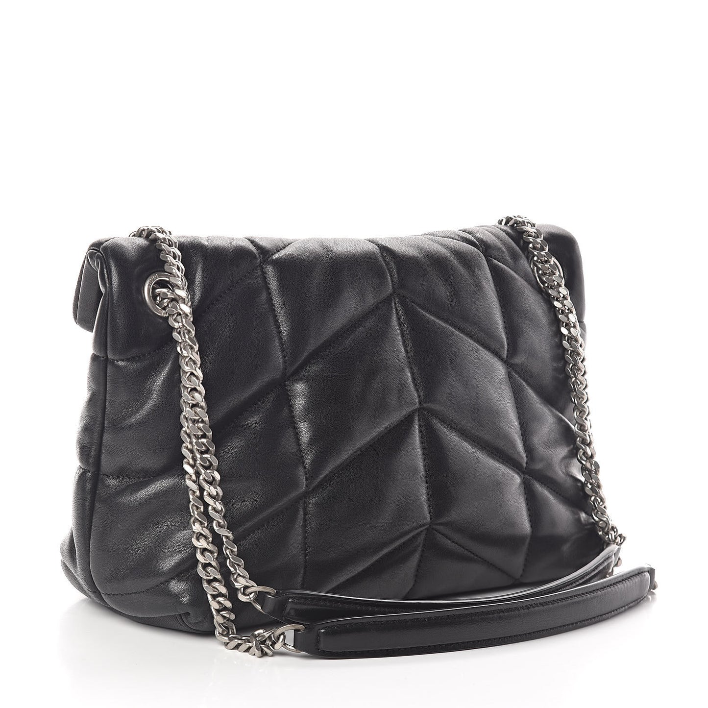 Lambskin Quilted Small Loulou Puffer Monogram Chain Satchel Black