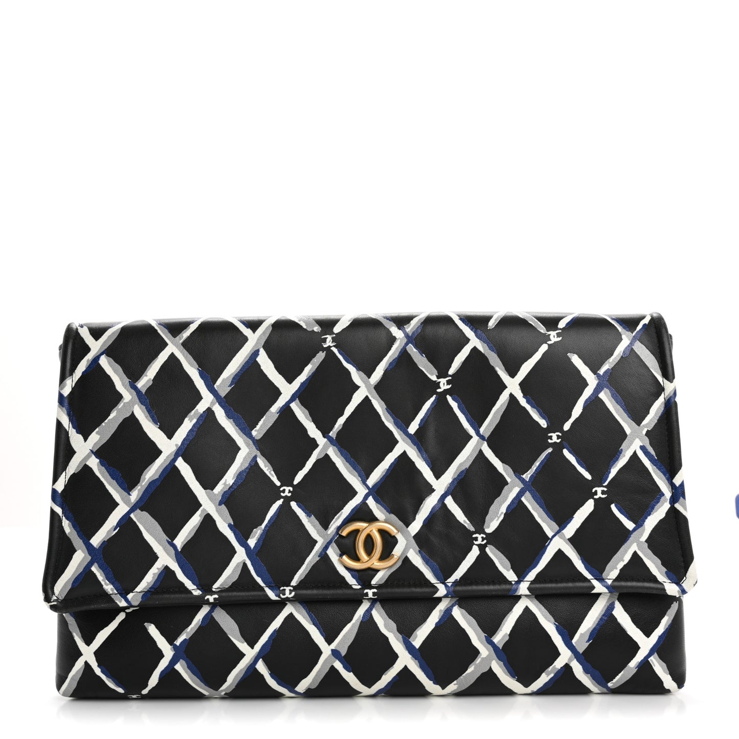 Lambskin Printed Quilt Flap Clutch Black White