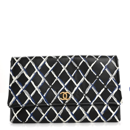 Chanel Lambskin Printed Quilt Flap Clutch Black White 1 of 15