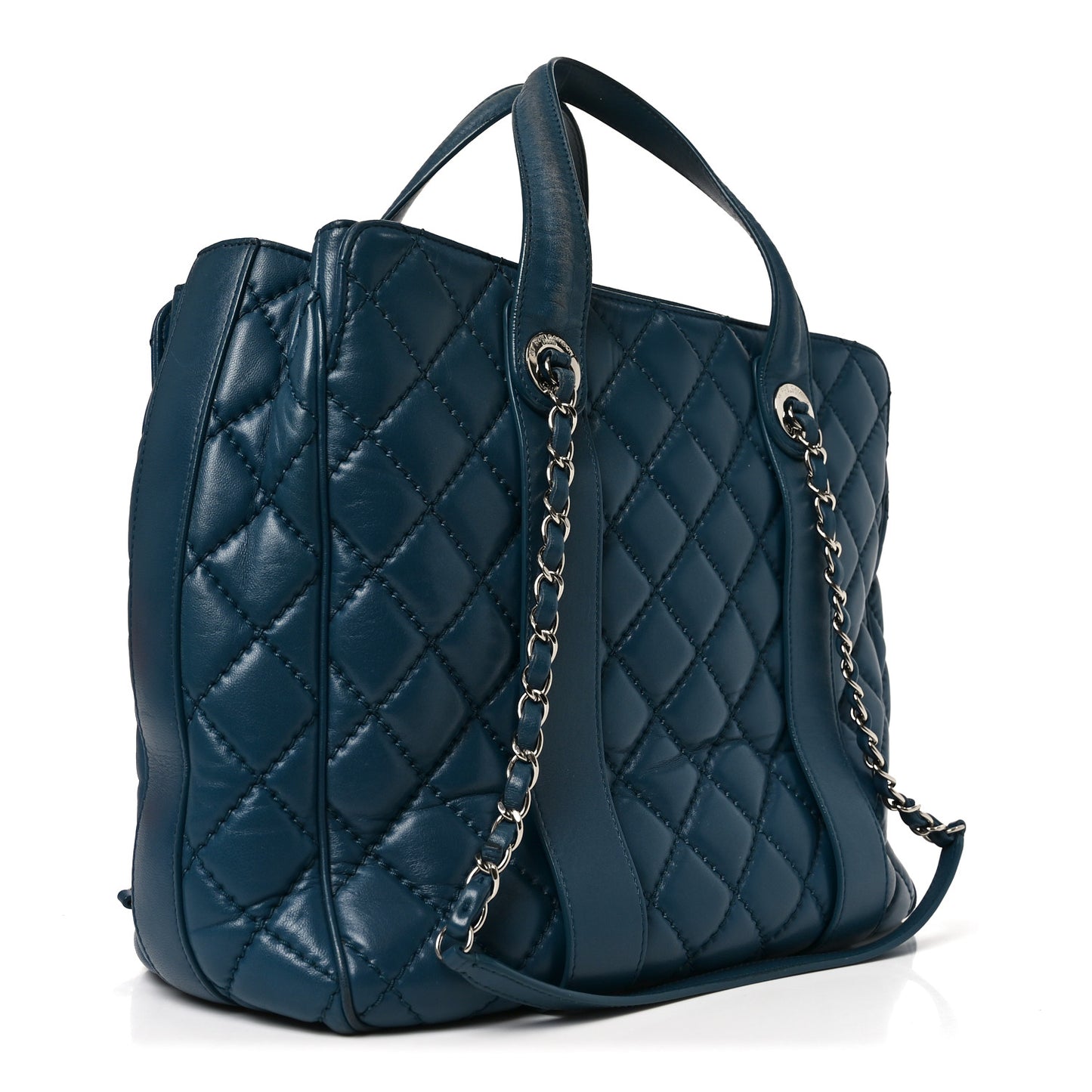 Lambskin Quilted Easy Carry Shopping Tote Blue