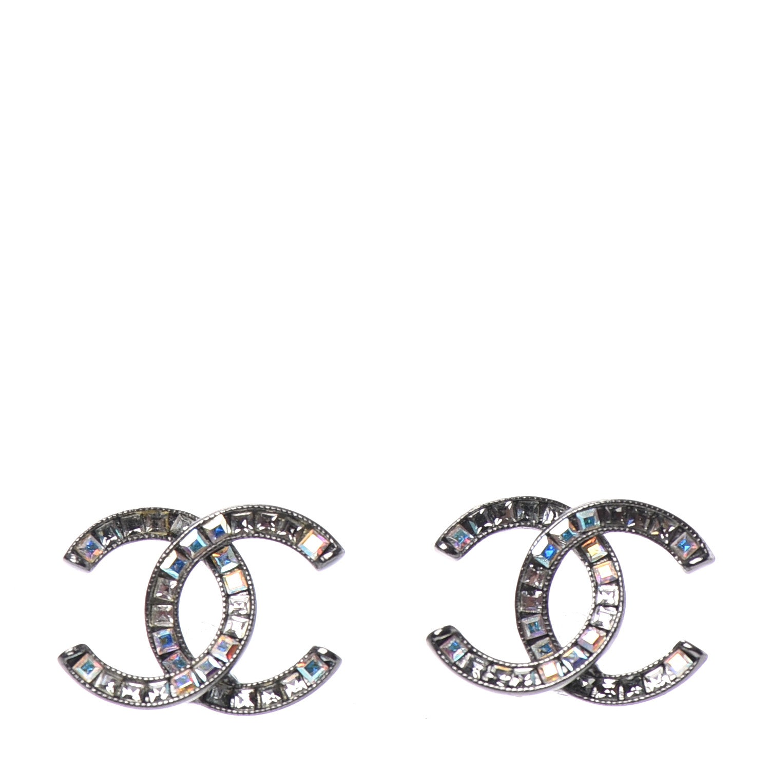 Chanel Crystal Baguette CC Earrings Ruthenium 1 of 4