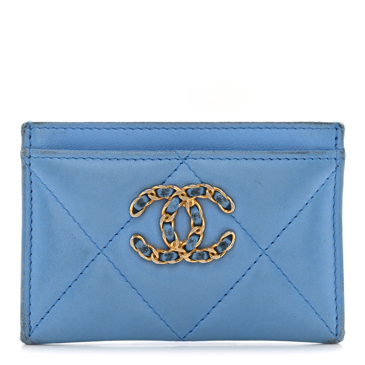 Chanel Lambskin Quilted Chanel 19 Card Holder Light Blue 1 of 10