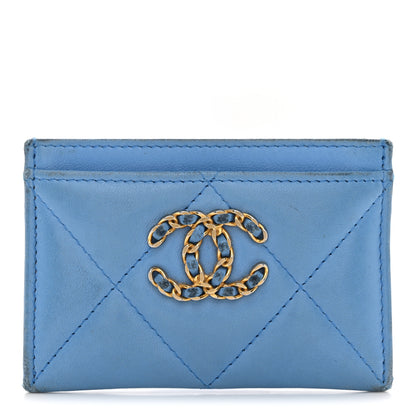 Chanel Lambskin Quilted Chanel 19 Card Holder Light Blue 1 of 10