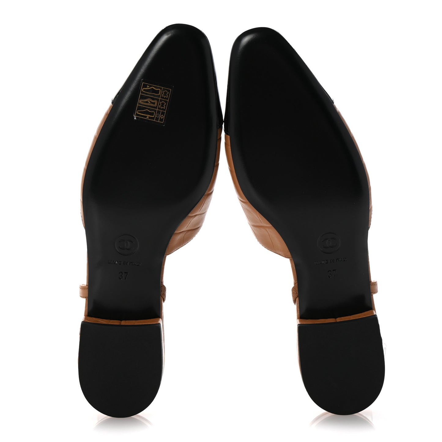 Calfskin Crocodile Embossed Patent Cap Toe CC Slingback Flats 37 Light Brown Black