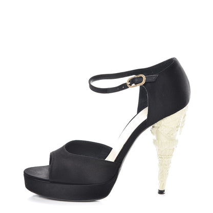 Chanel Satin Platform Open Toe Heels 39 Black 1 of 15