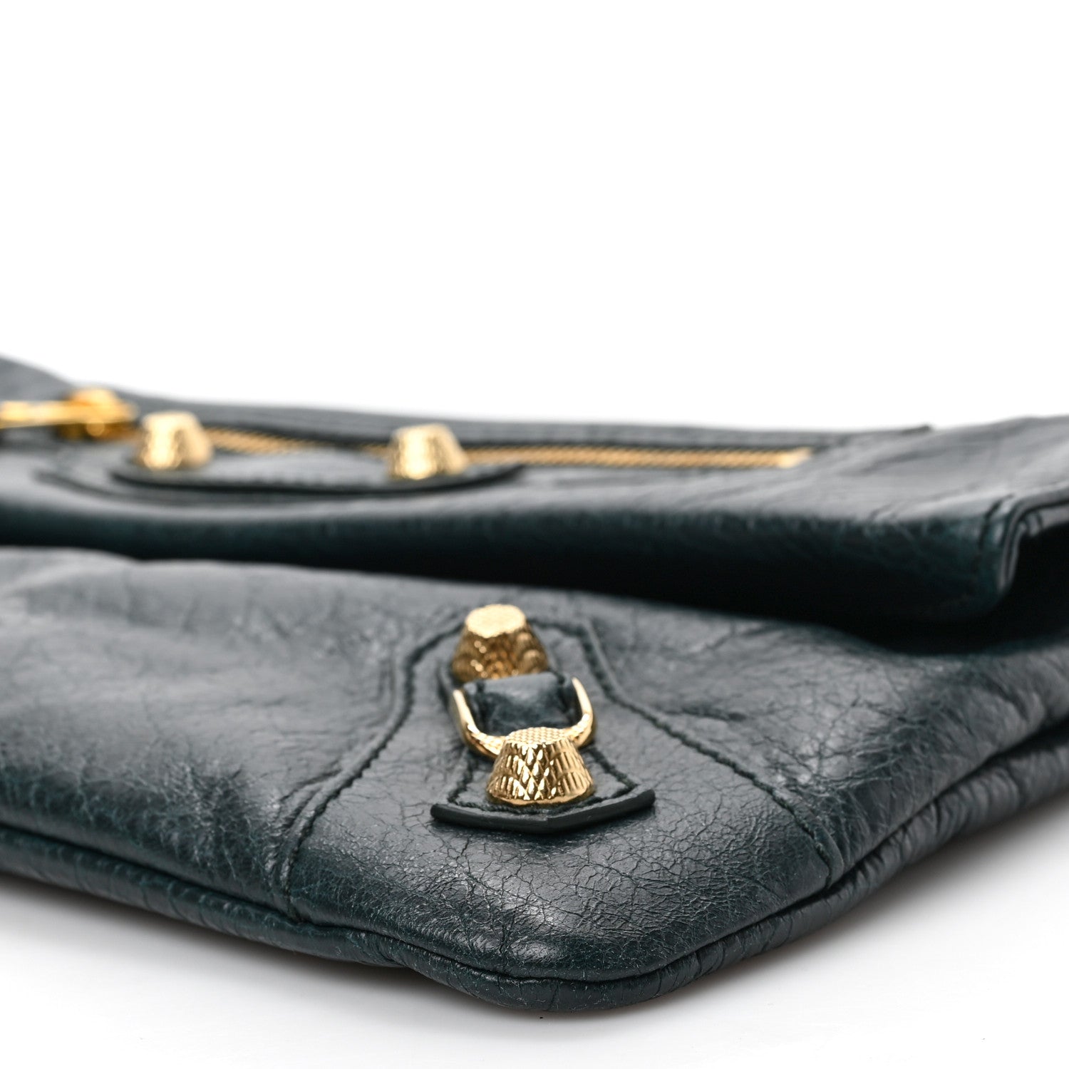 Balenciaga Agneau Giant 12 Gold Hardware Envelope Strap Clutch Vert Pinede 7 of 7