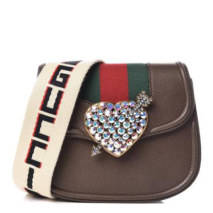 Gucci Textured Calfskin Web Crystal Heart Stripe Small Totem Shoulder Bag New Acero 1 of 12