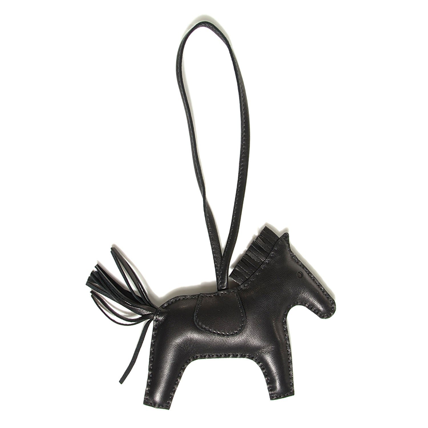 Hermes Milo Lambskin Grigri Rodeo Horse Bag Charm MM So Black 8 of 10