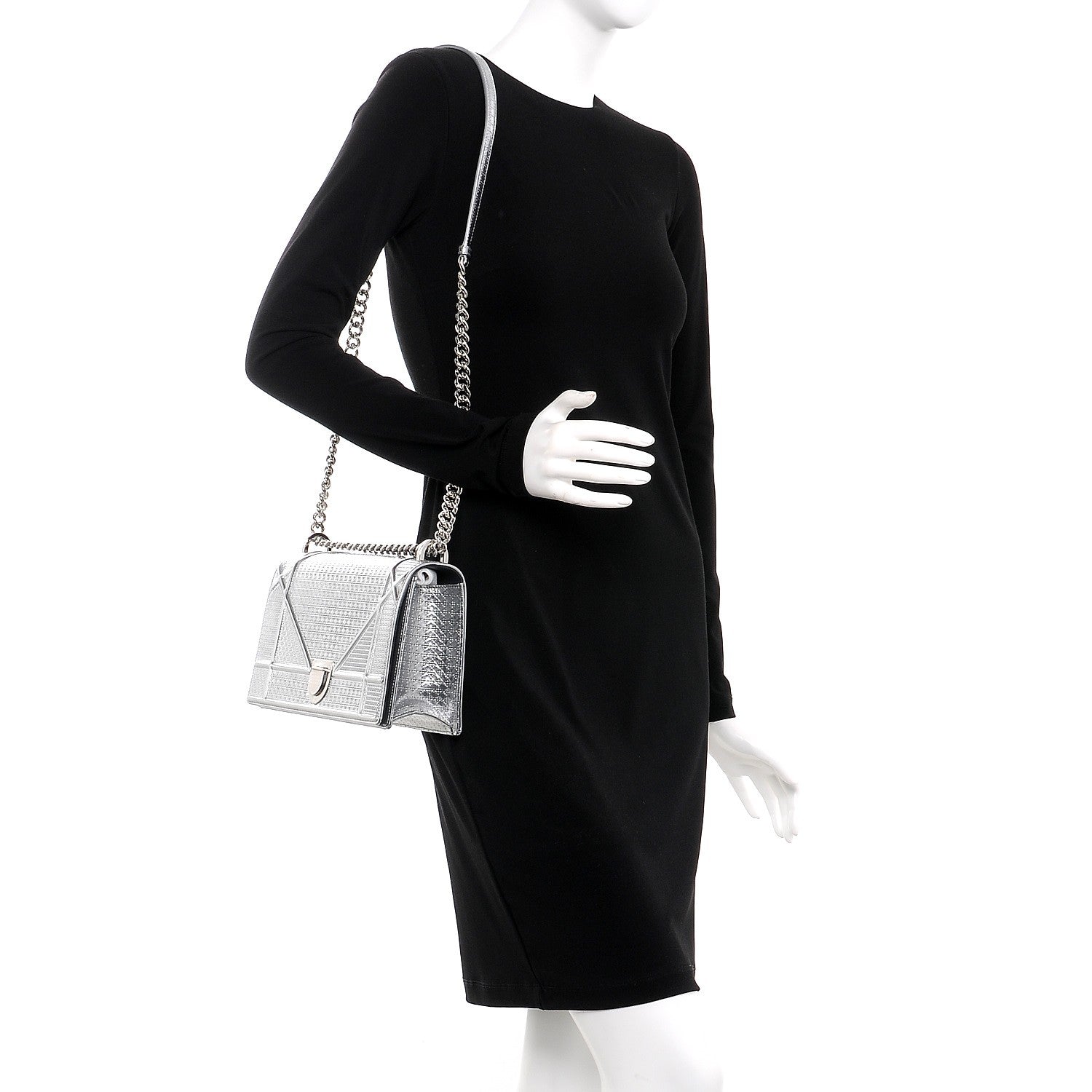 Christian Dior Metallic Patent Micro-Cannage Medium Diorama Flap Bag Silver 2 of 8