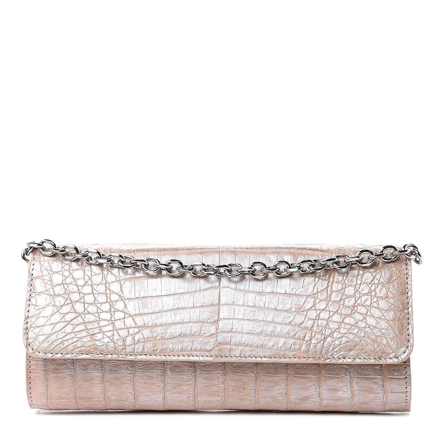 Judith Leiber Metallic Crocodile Chain Clutch Beige 1 of 7