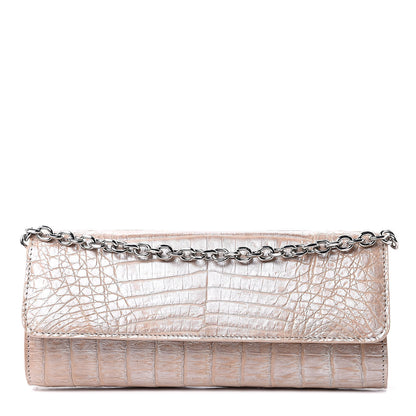 Judith Leiber Metallic Crocodile Chain Clutch Beige 1 of 7