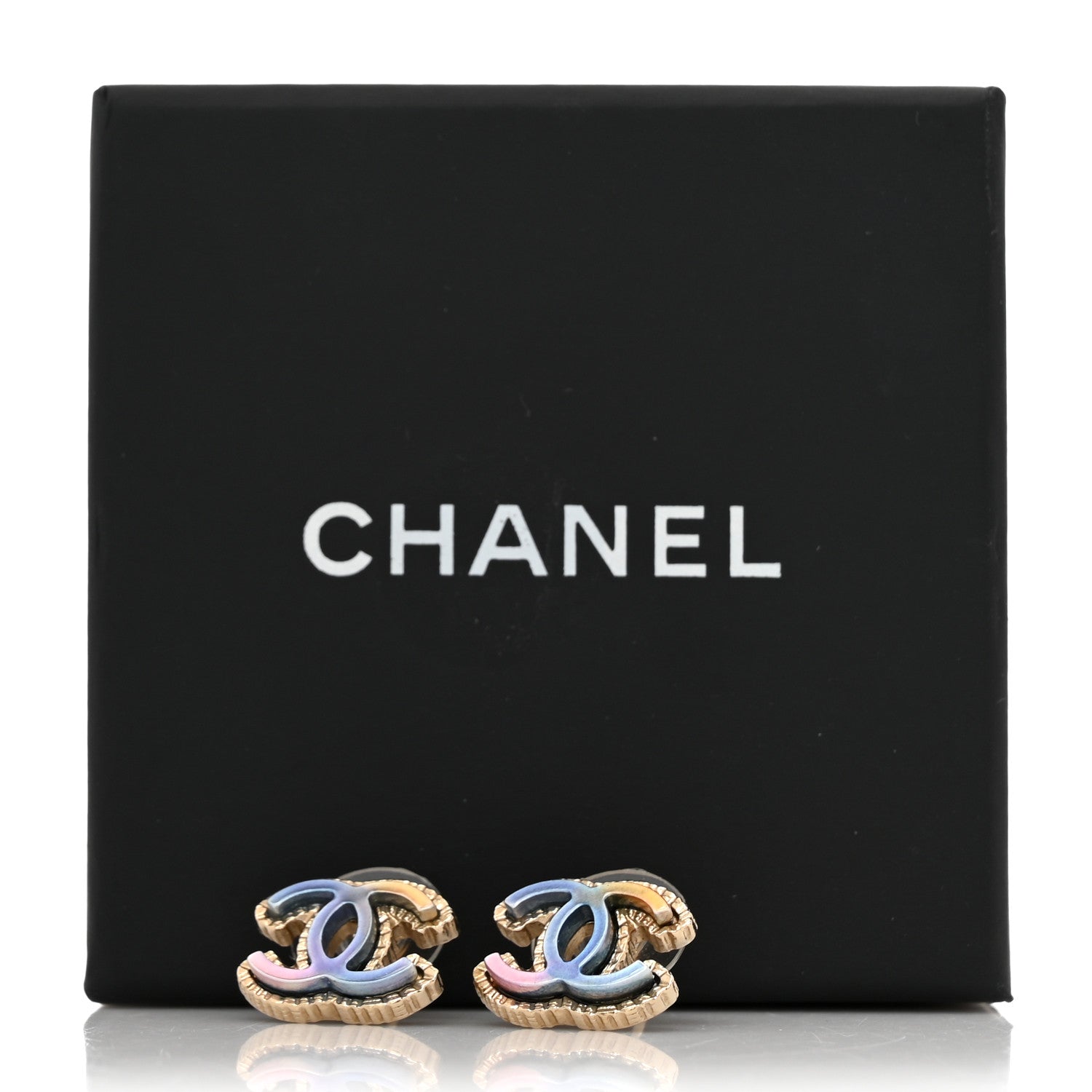 Chanel Enamel Rainbow CC Earrings Gold Multicolor 5 of 5