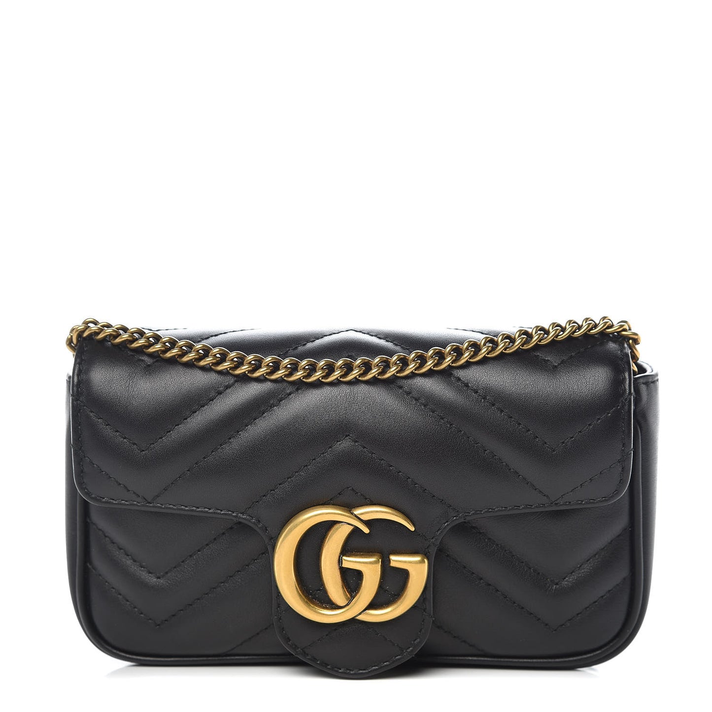 Calfskin Matelasse Super Mini GG Marmont Shoulder Bag Black
