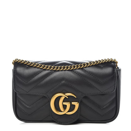 Gucci Calfskin Matelasse Super Mini GG Marmont Shoulder Bag Black 1 of 10