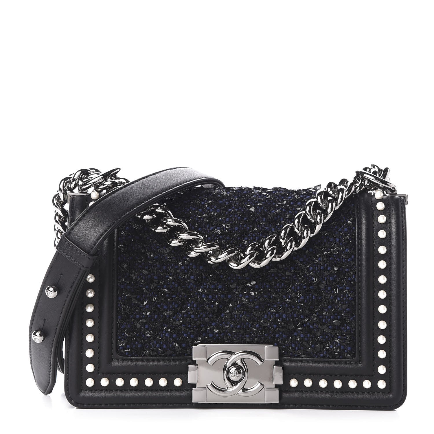 Chanel Calfskin Pearl Tweed Small Boy Flap Black 1 of 13
