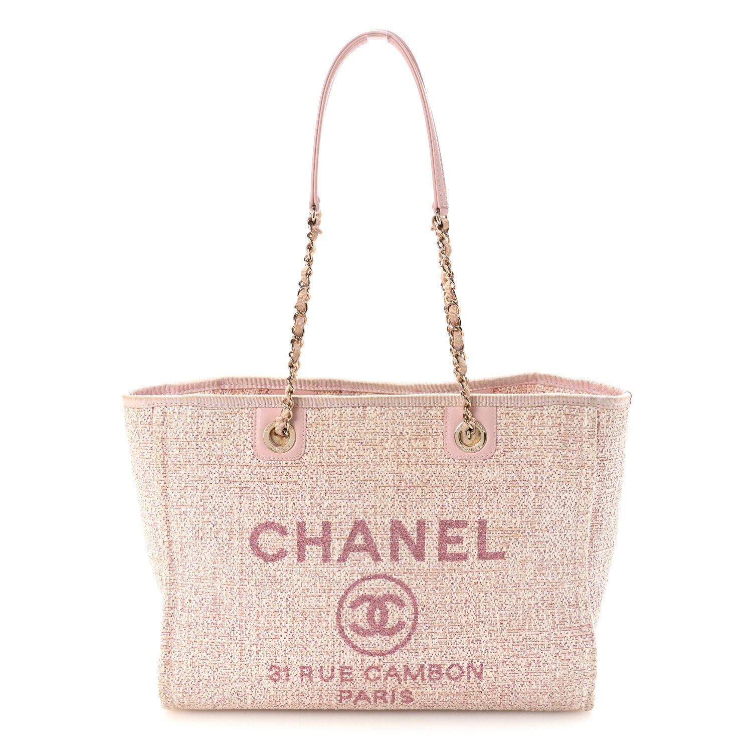 Chanel Straw Lurex Small Deauville Tote Pink 1 of 10
