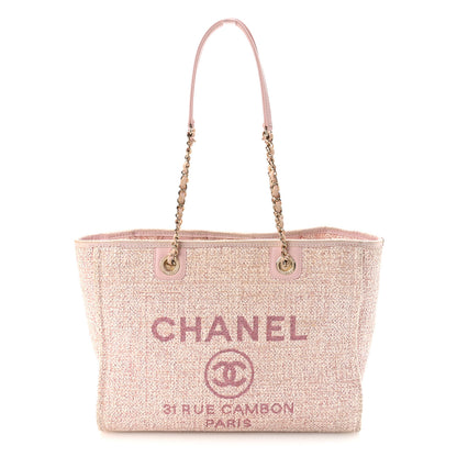 Chanel Straw Lurex Small Deauville Tote Pink 1 of 10