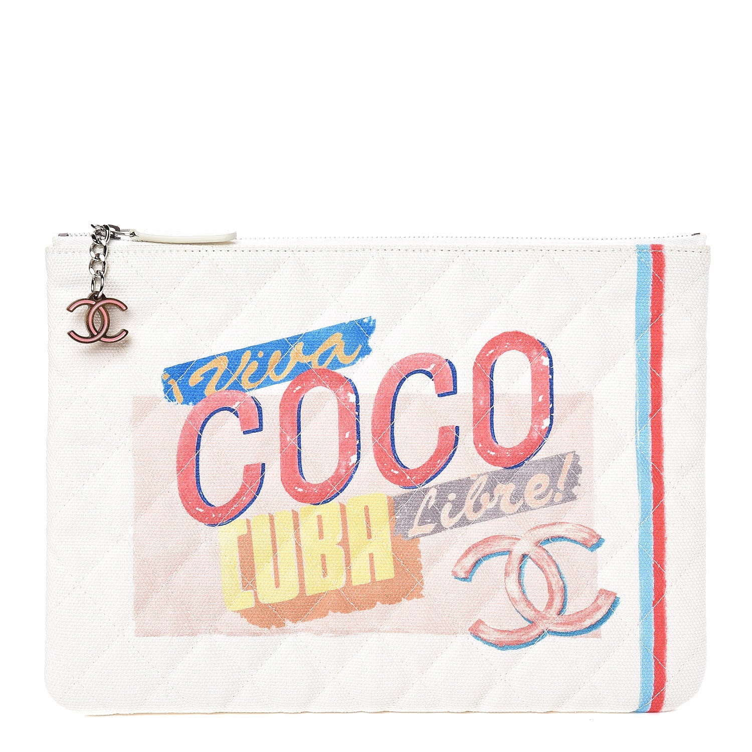 Chanel Canvas Medium Coco Cuba Cosmetic Case Yellow Turquoise 1 of 11