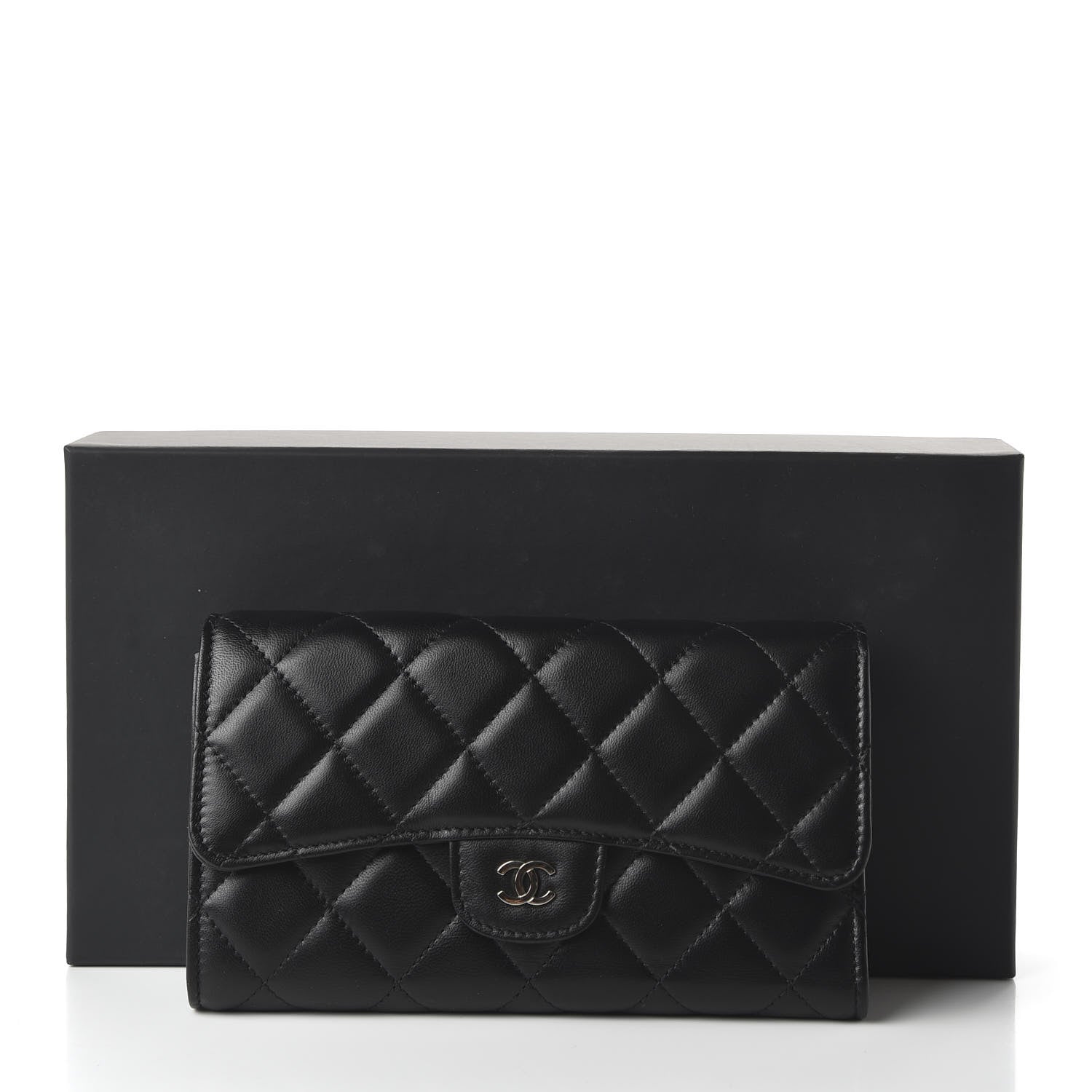 Chanel Lambskin Quilted Large Flap Wallet Black 12 of 12