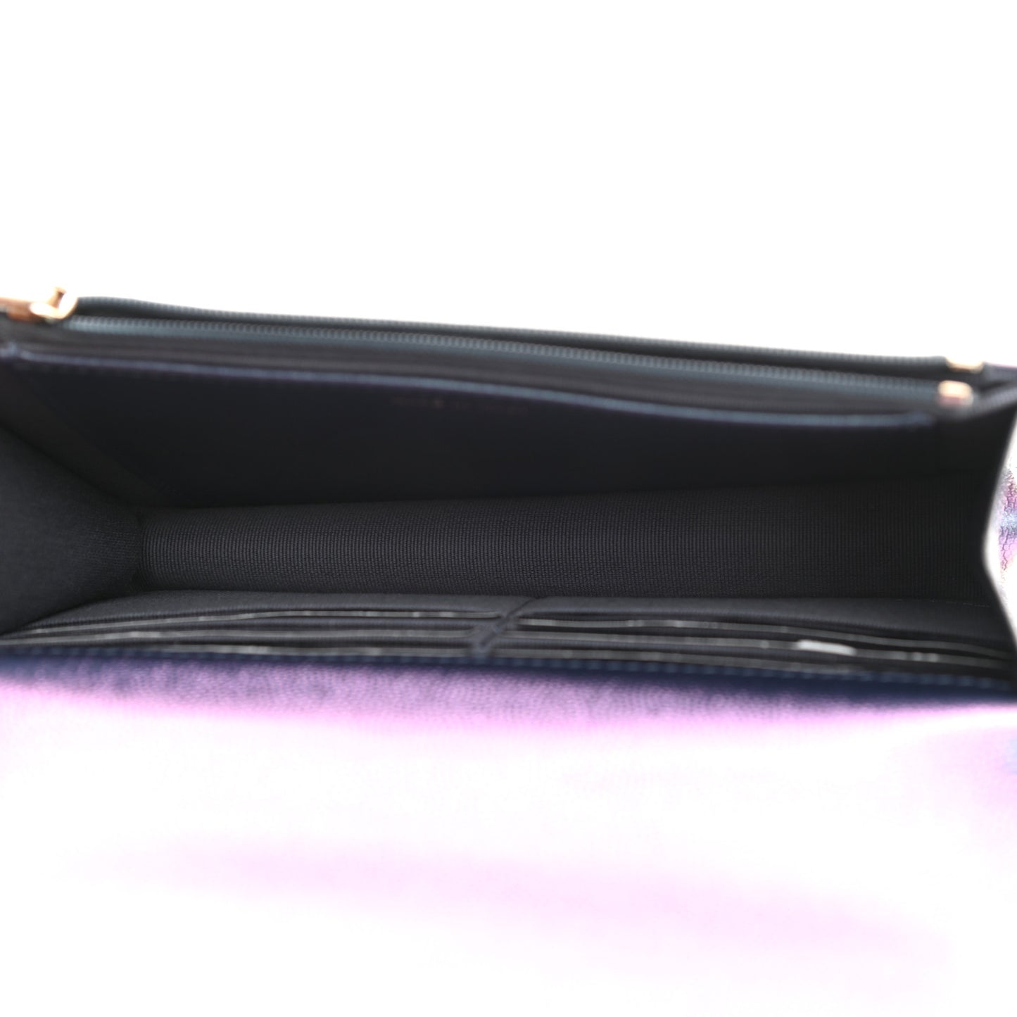 Iridescent Caviar Quilted Wallet On Chain WOC Dark Blue
