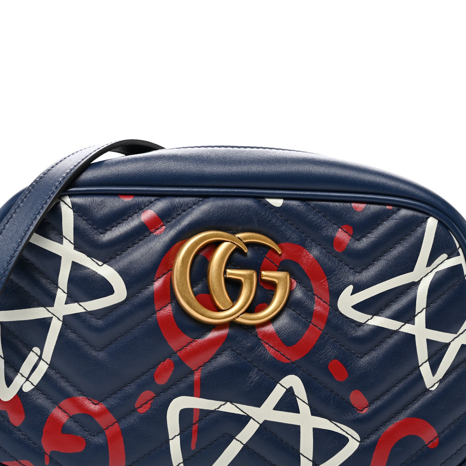Gucci Calfskin Matelasse GucciGhost Small GG Marmont Chain Shoulder Bag Blue Agata Hibiscus Red 9 of 11