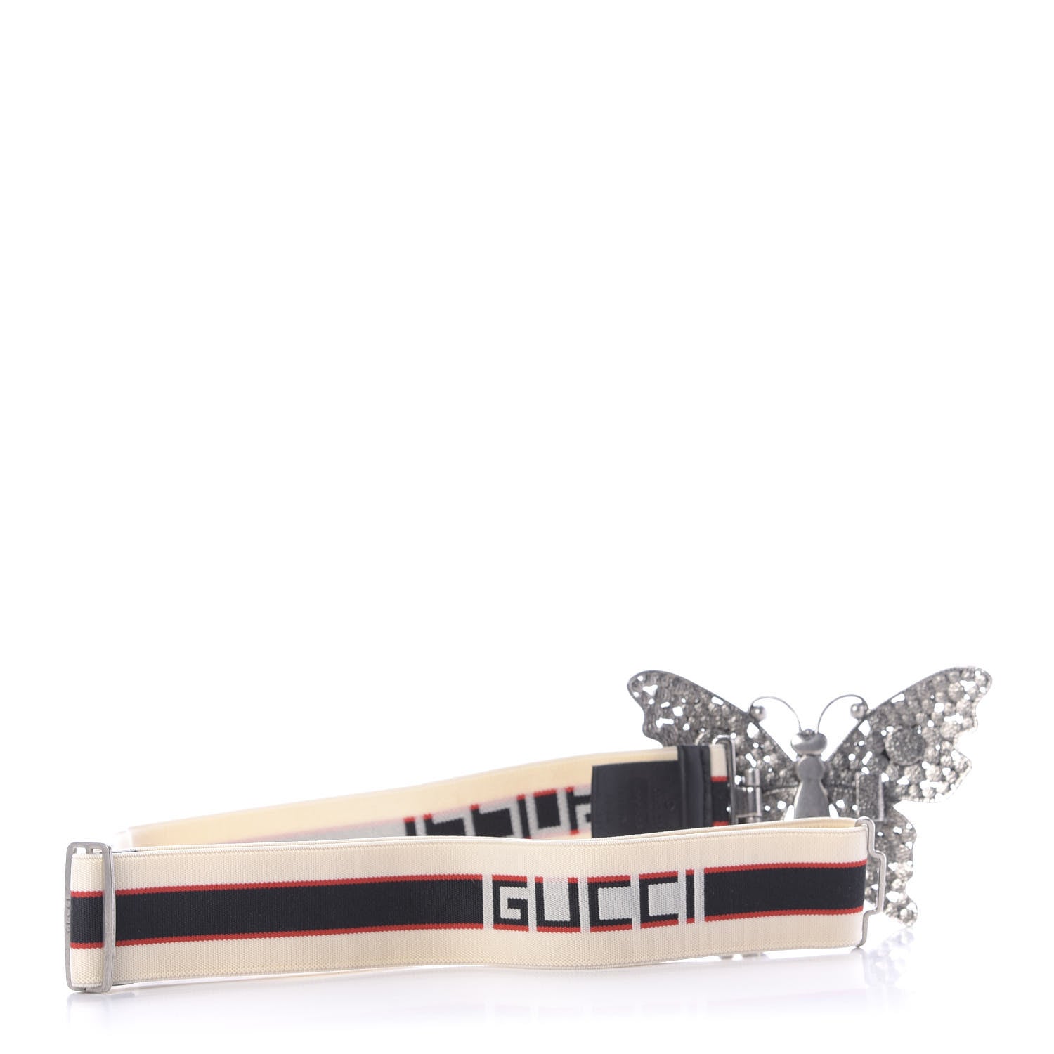 Gucci Jacquard Crystal Stripe Butterfly Belt 90 36 White 5 of 9