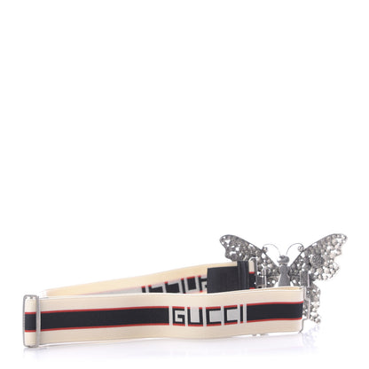 Gucci Jacquard Crystal Stripe Butterfly Belt 90 36 White 5 of 9