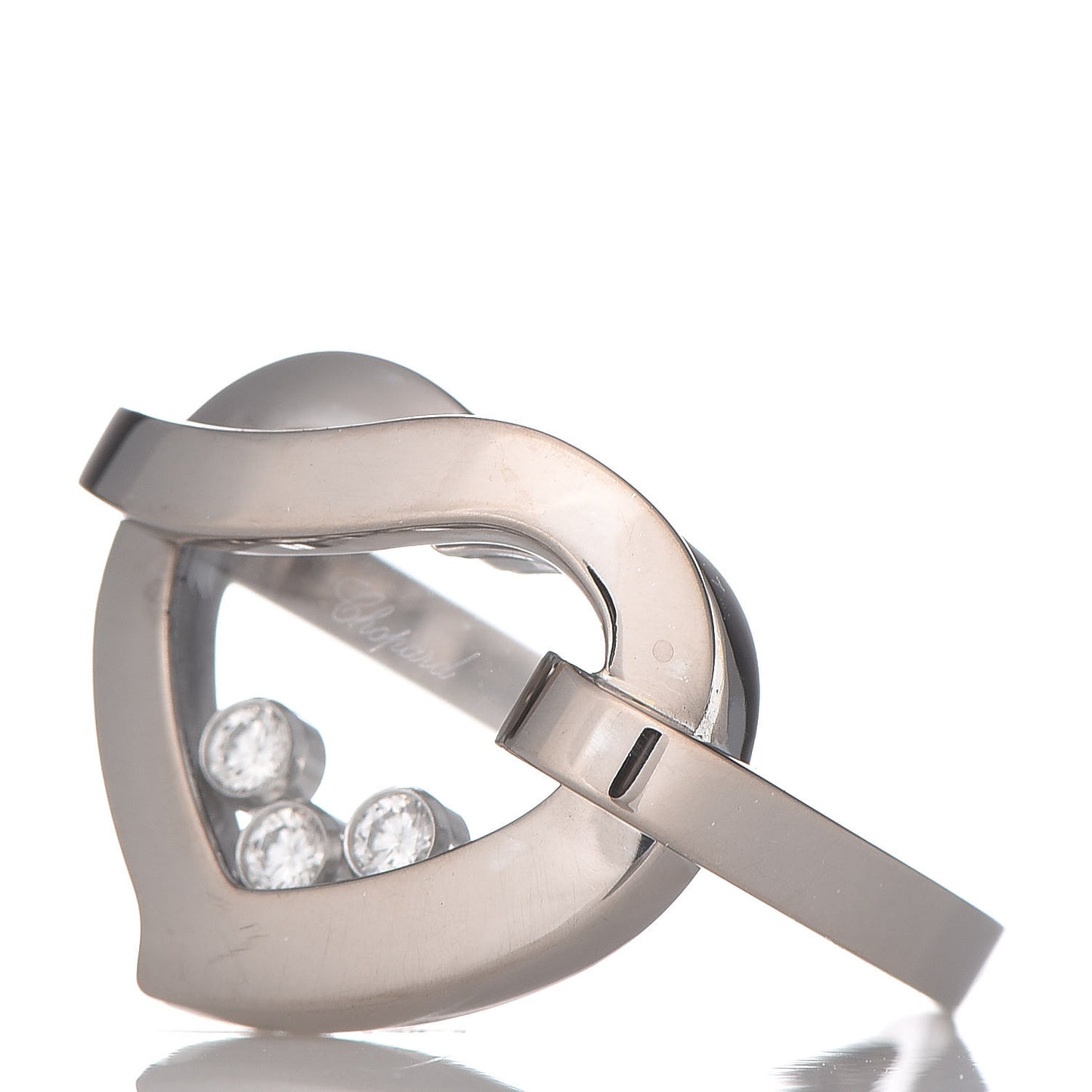 18K White Gold 3 Diamond Happy Diamonds Heart Ring 52 6