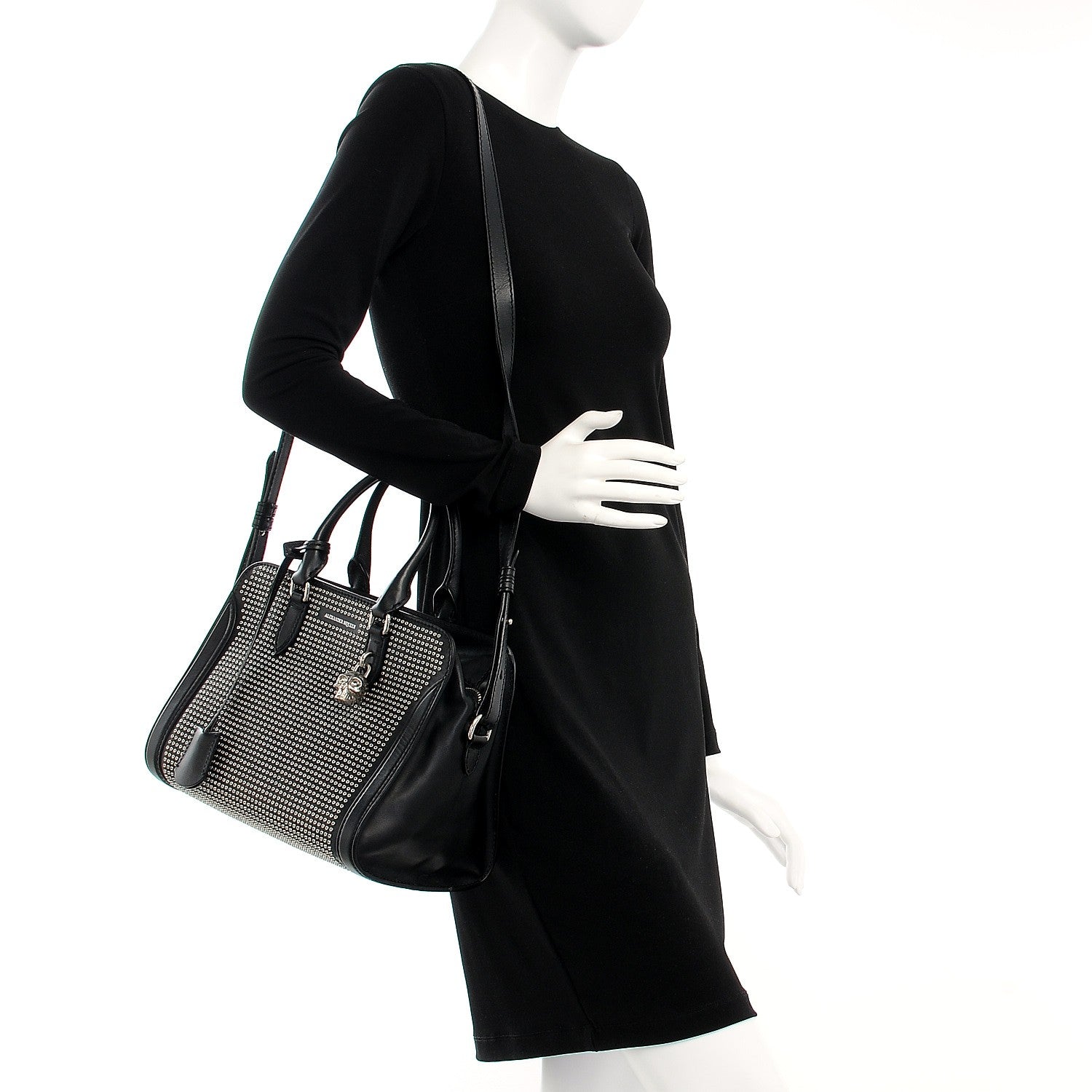 Alexander McQueen Calfskin Small Studded Padlock Zip Around Tote Black 2 of 11