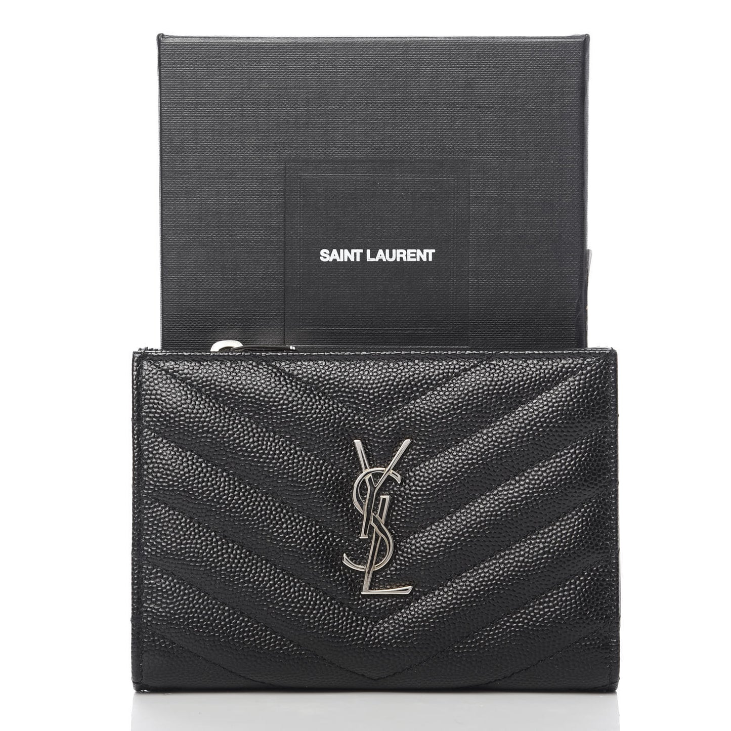 Grain De Poudre Matelasse Chevron Monogram Zipped Two-Part Wallet Black