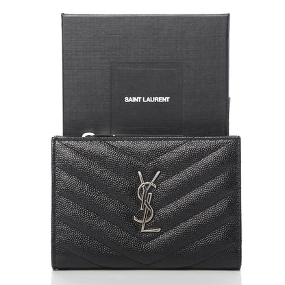 Saint Laurent Grain De Poudre Matelasse Chevron Monogram Zipped Two-Part Wallet Black 9 of 9