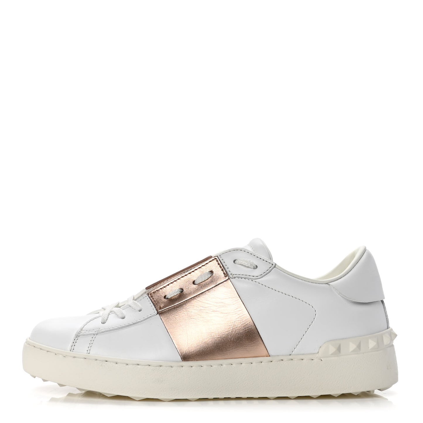Calfskin Rockstud Open Sneakers 39.5 White Rose Gold