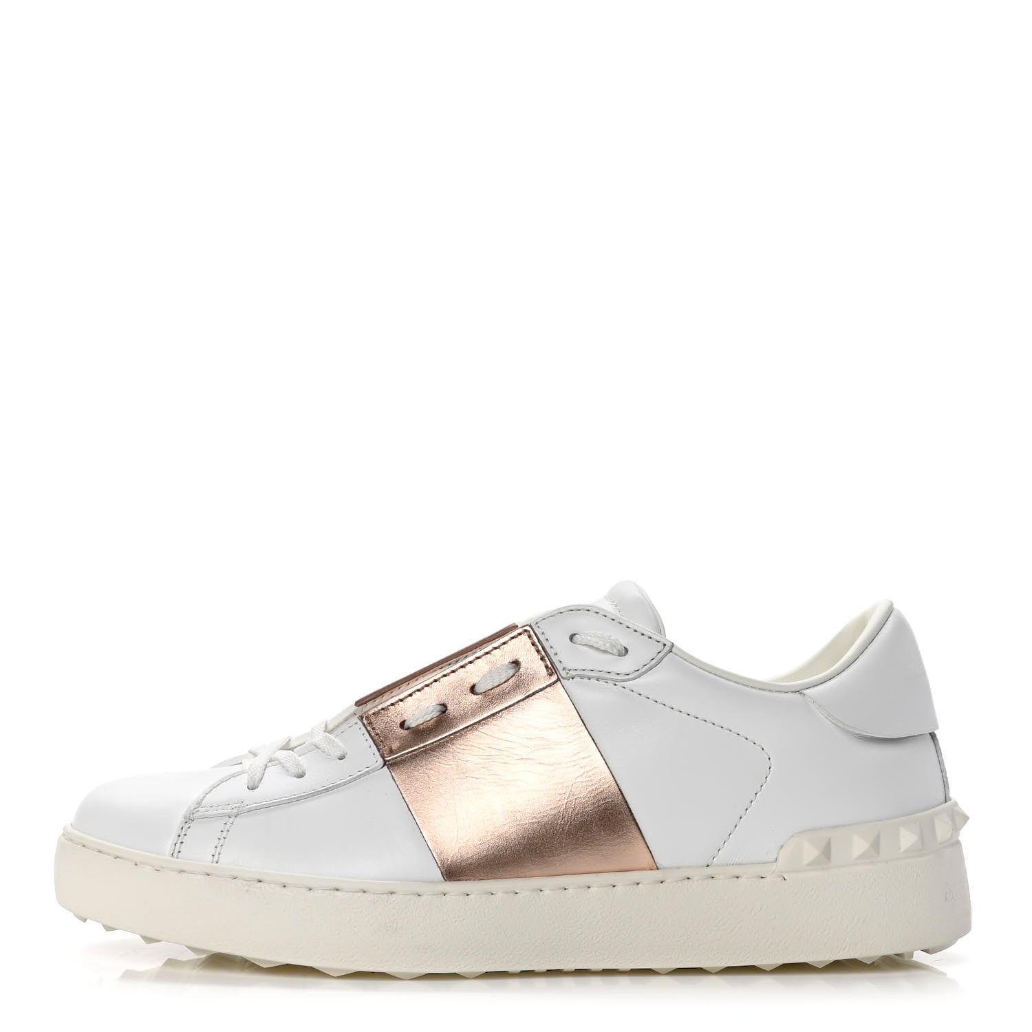 Valentino Garavani Calfskin Rockstud Open Sneakers 39.5 White Rose Gold 1 of 9