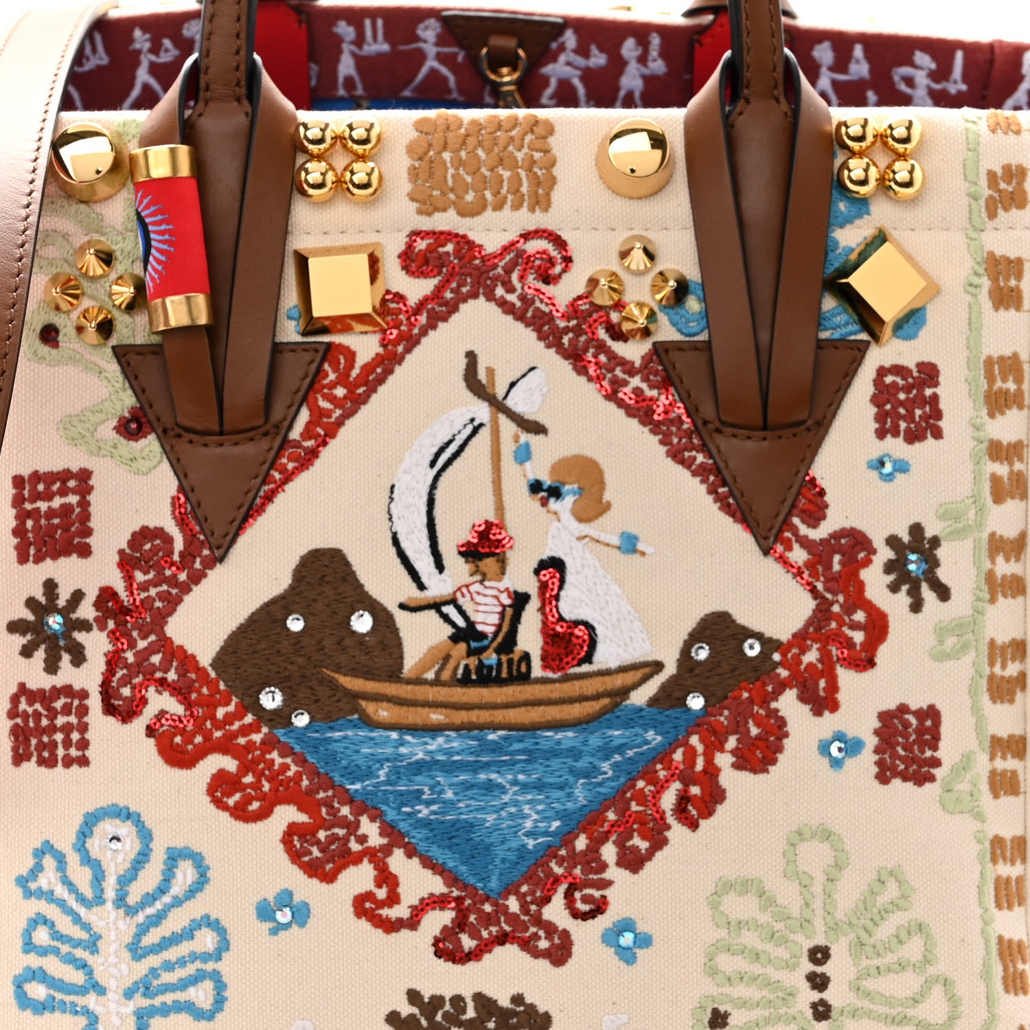 Christian Louboutin Frise Broderie Calfskin Greekaba Tote Biscotto Multicolor 7 of 9