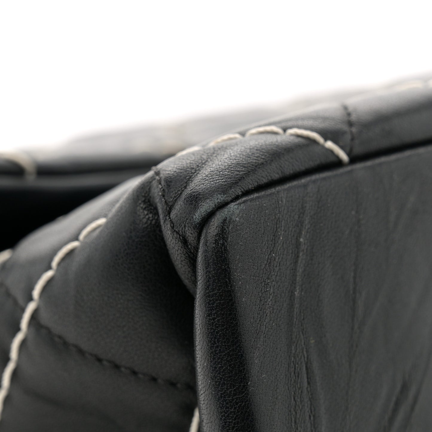 Aged Calfskin Chevron Stitched Quilted Flap Black